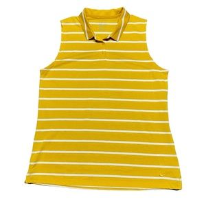 Nike Drifit Golf Polo Tank Top Saffron Quartz Yellow White‎ Stripe Womens Large